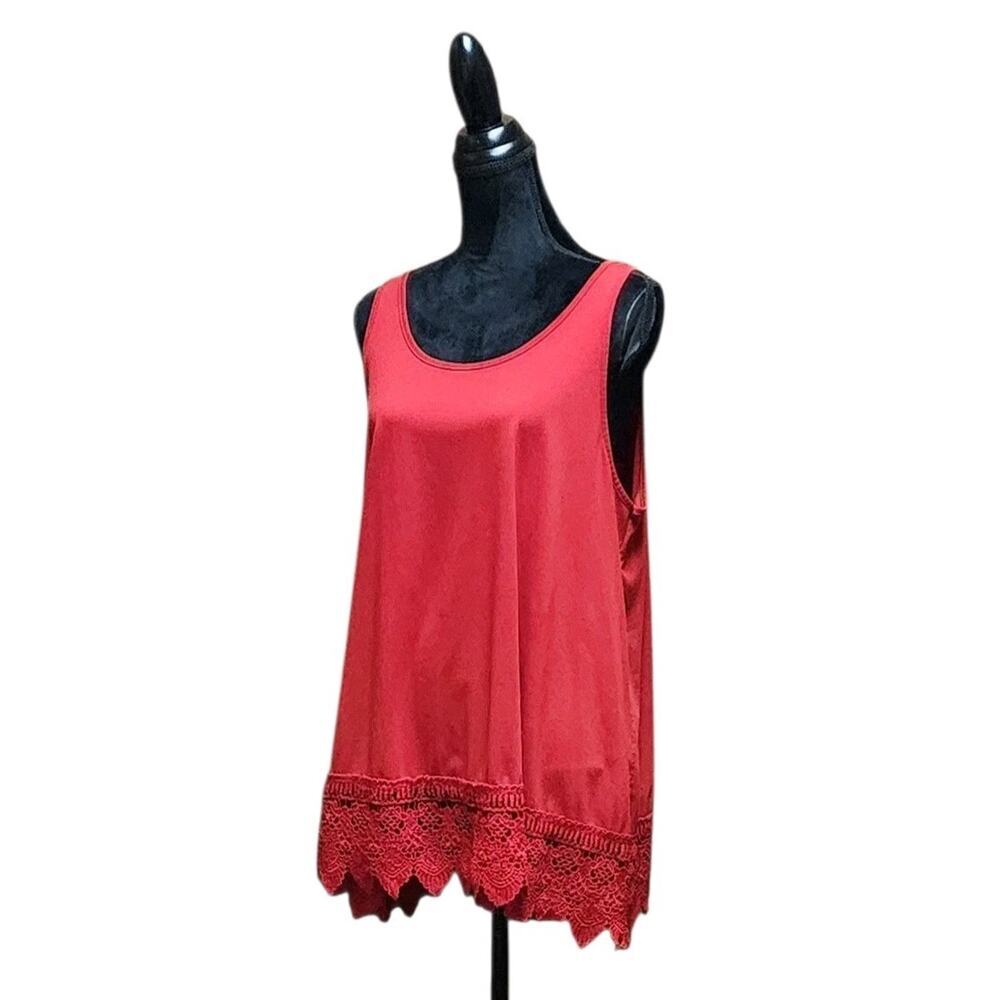 XMAJ Plus Size 2X Tank Top Red Travel Stretch Women's Casual Sleeveless Shirt - Picture 3 of 8